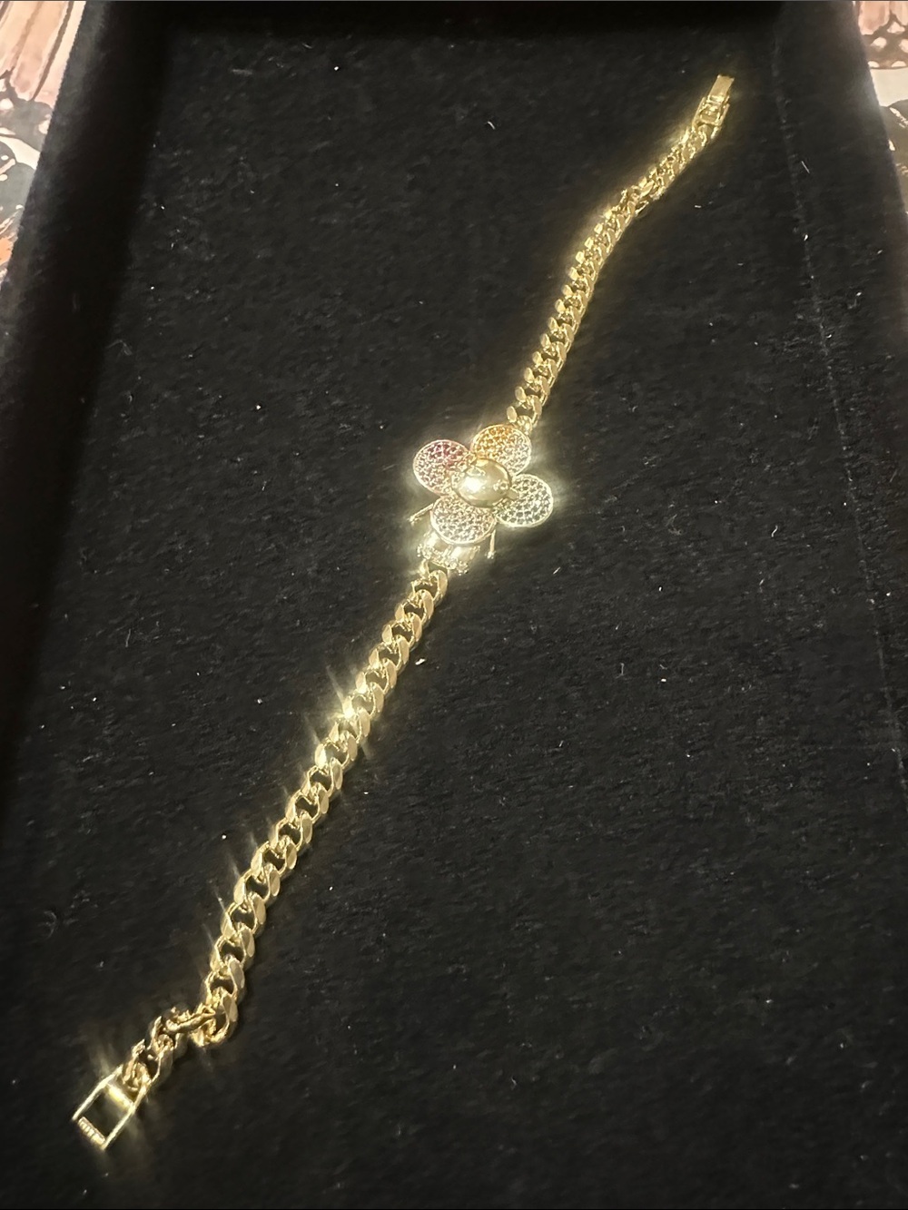 LSJ Gold-filled Flower multicolor Pave Chain Bracelet 7 in